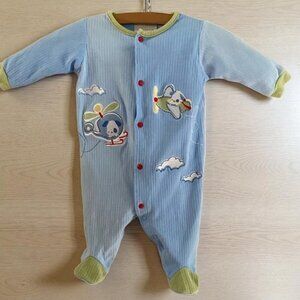 Tapioca by Little Me Colorblock Helicopter Airplane Flying Dogs Footie Size 3M